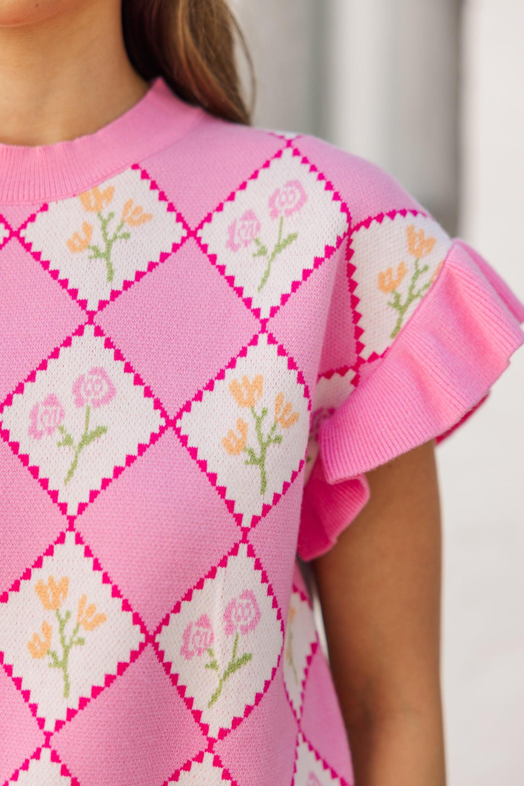 Pretty Clear Pink Medallion Sweater Female Product Image