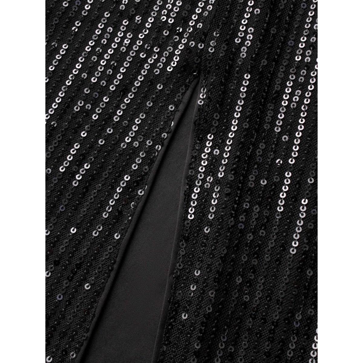 Plus Size Sequin Mesh Asymmetrical Neck Midi Dress Black Women Party&Cocktail Texture Party Curvy Bloomchic 14-16/1X Product Image