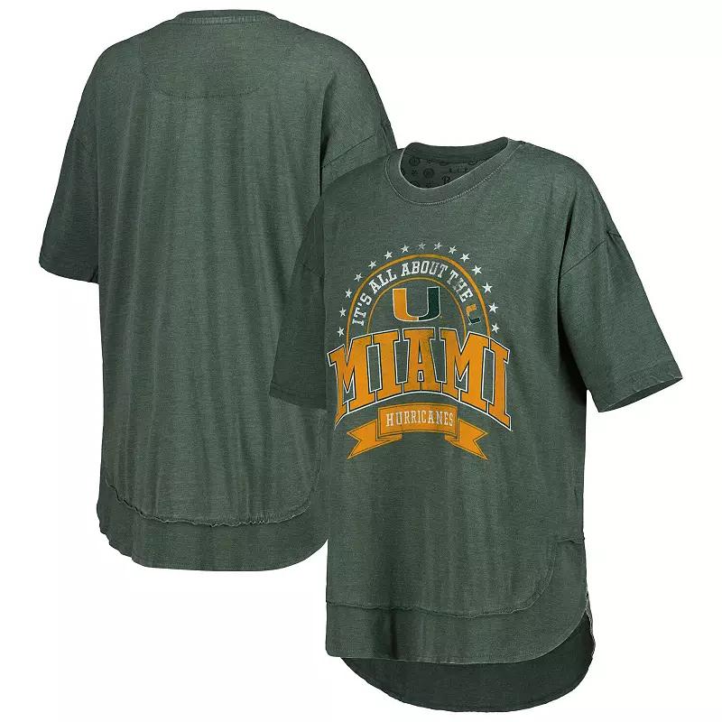 Women's Pressbox Heather Green Miami Hurricanes Vintage Wash Poncho Captain T-Shirt, Size: Small Product Image