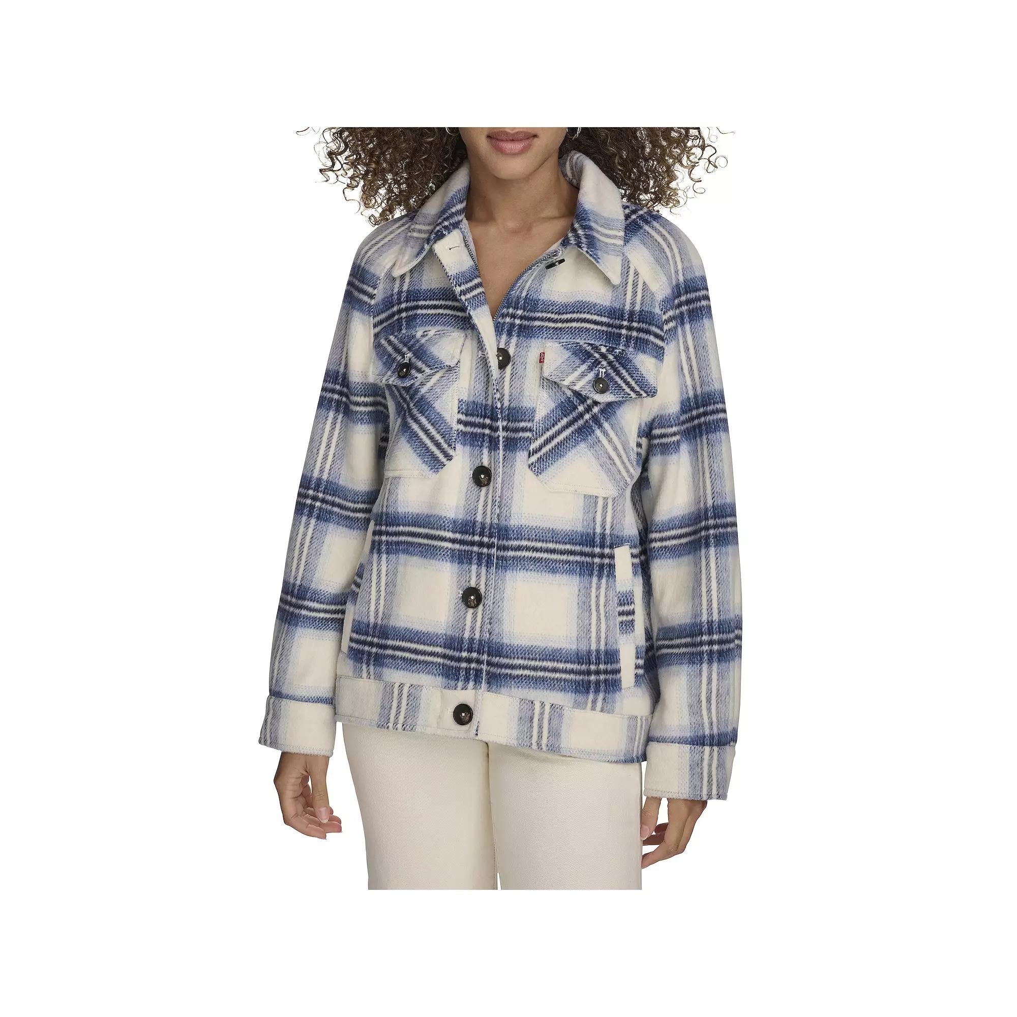 Women's Levi's® Wool Blend Raglan Sleeve Shirt Jacket, Size: XS, Purple Plaid Product Image