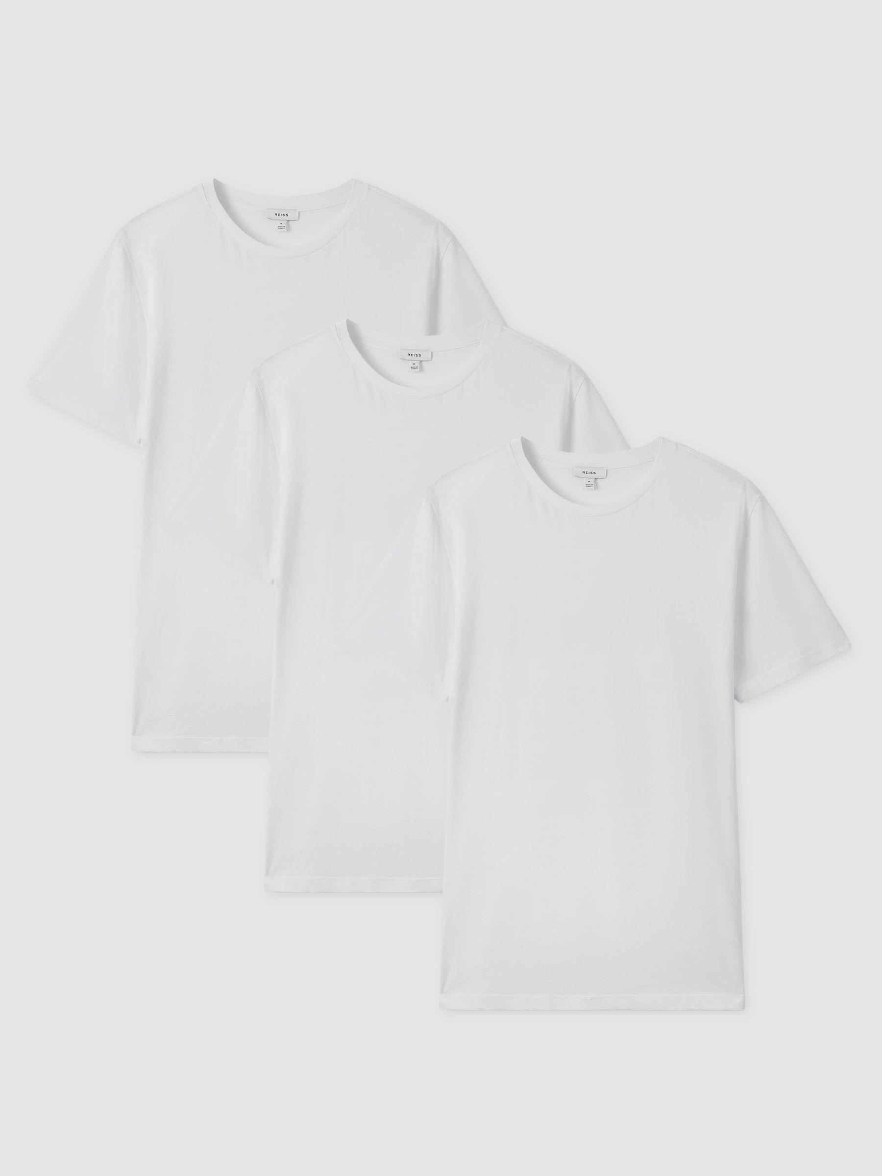 Cotton Crew-Neck T-shirts 3 Pack in White/Navy/Airforce Blue Product Image