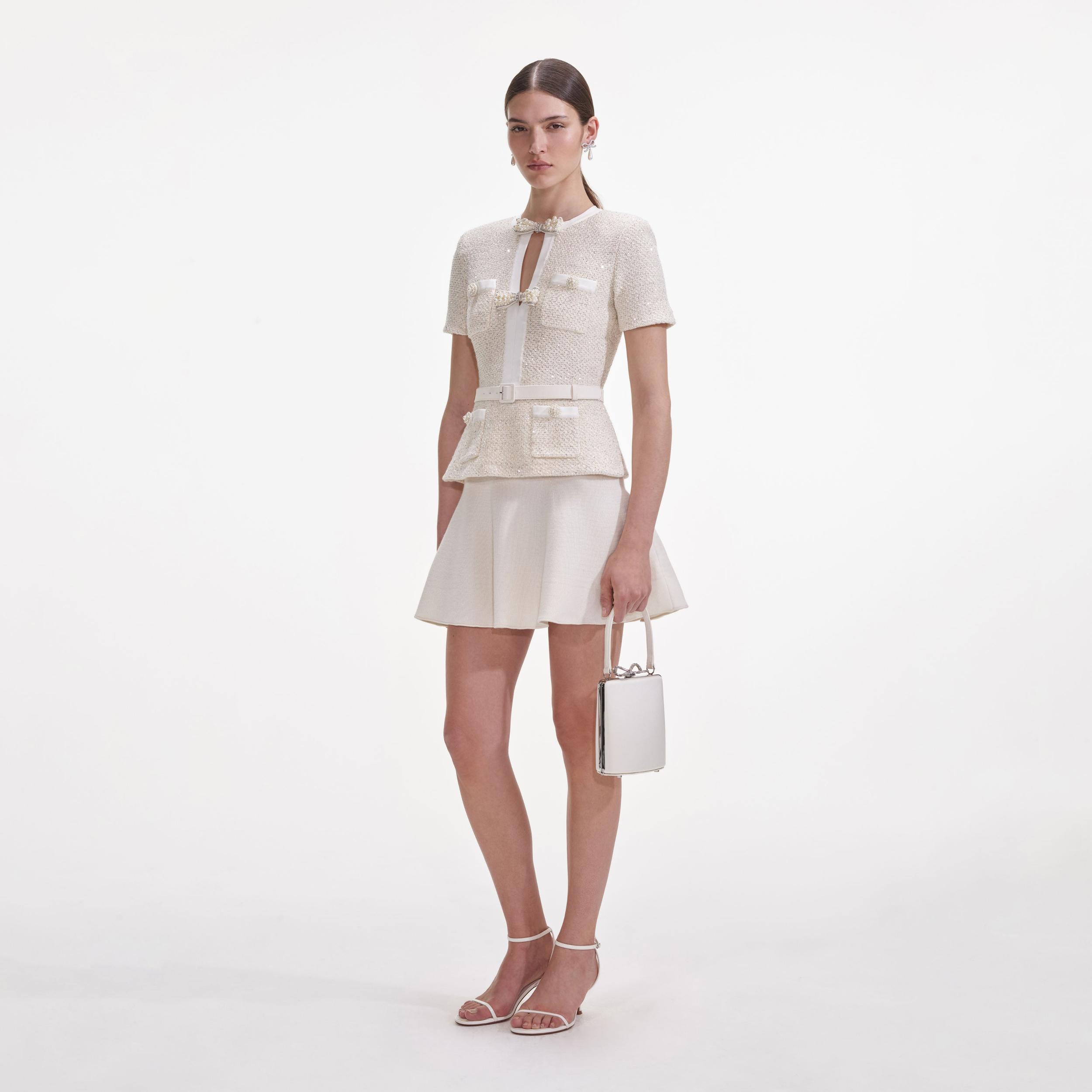 Cream Sequin Knit Mini Dress Product Image