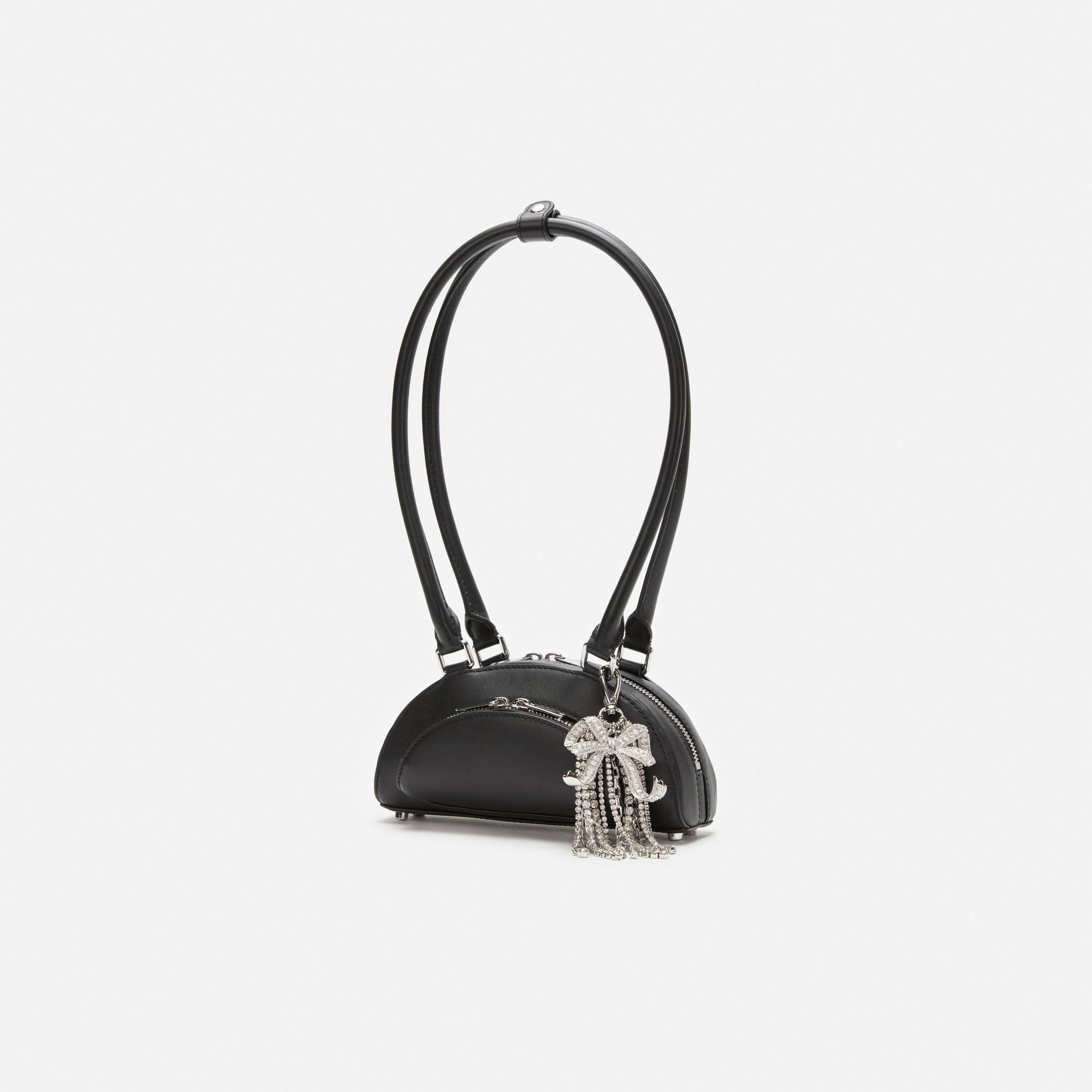 Black Leather Mini Shoulder Bag With Charm Product Image