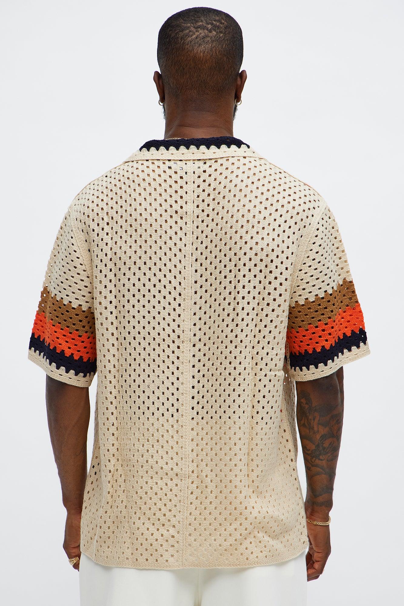 Resort Life Crochet Cuban Collar Shirt - Tan/Multi Male Product Image