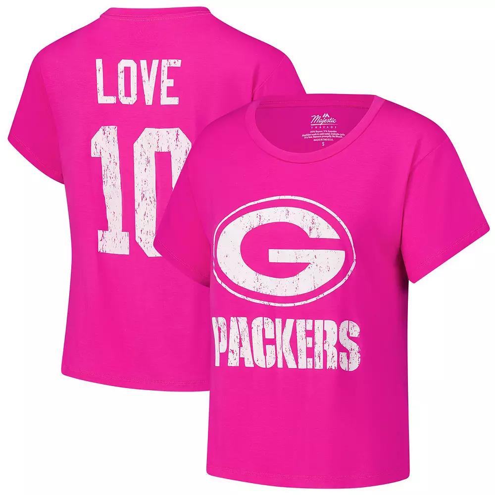 Women's Majestic Threads Jordan Love Pink Green Bay Packers Name & Number T-Shirt,  Product Image