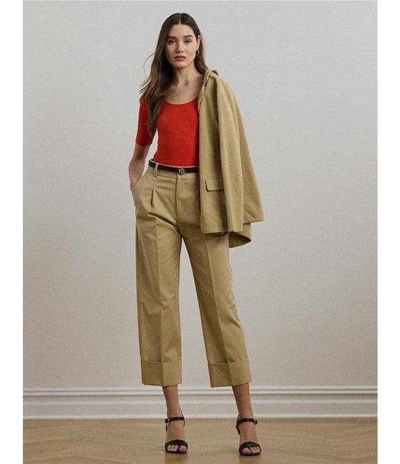 Lauren Ralph Lauren Cotton Blend Rib-Knit Scoop Neck Elbow Sleeve Tee Product Image