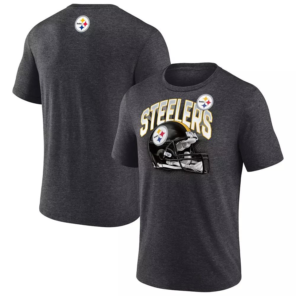 Men's Fanatics  Heather Charcoal Pittsburgh Steelers Tri-Blend Helmet End Around T-Shirt, Size: Small Product Image