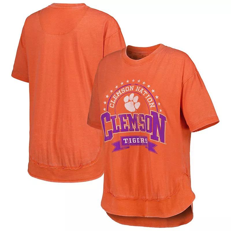 Women's Pressbox Heather Orange Clemson Tigers Vintage Wash Poncho Captain T-Shirt, Size: Small Product Image