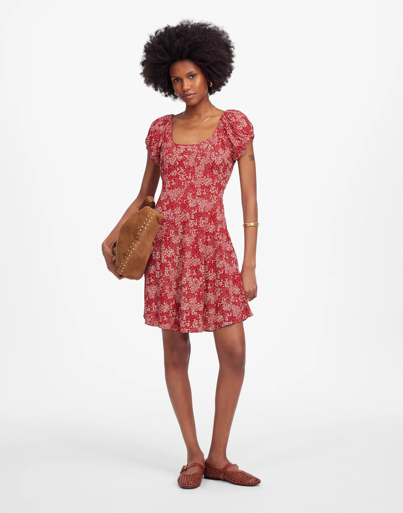 Ruched Scoopneck Mini Dress in Floral Product Image