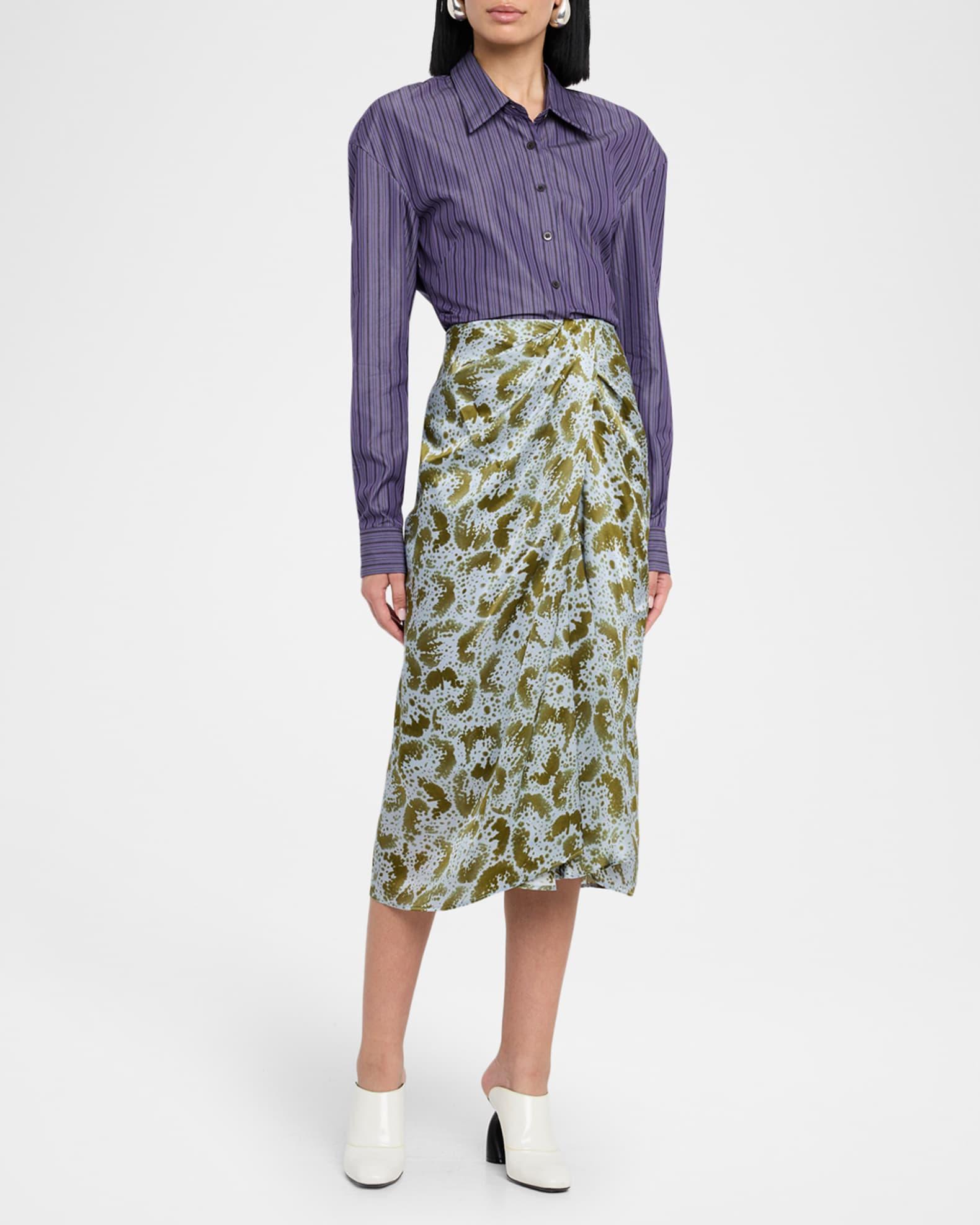 Sampa Orchid-Print Draped Silk Midi Skirt Product Image