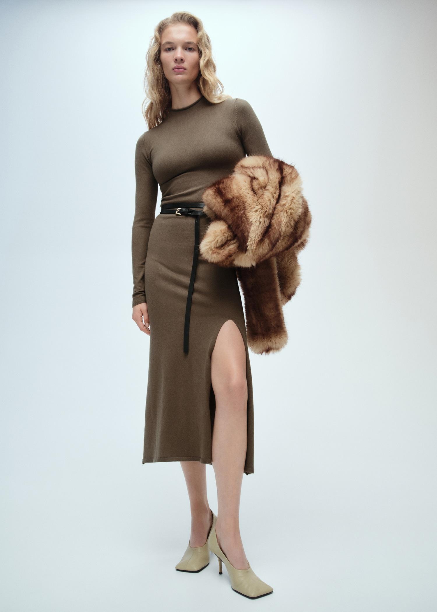 Side slit knit dress - Women | MANGO USA Product Image