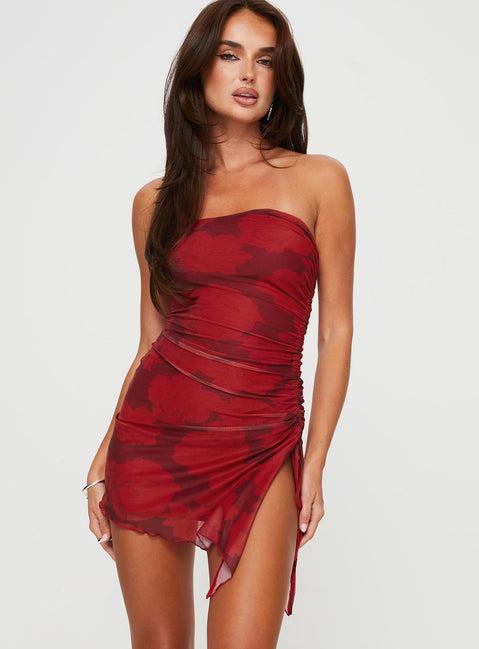 Donelli Mini Dress Burgundy / Red Floral Product Image