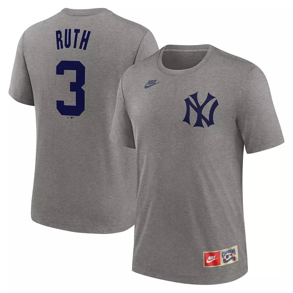 Men's Nike Babe Ruth Heather Gray New York Yankees Cooperstown Collection Tri-Blend Name & Number T-Shirt,  Product Image