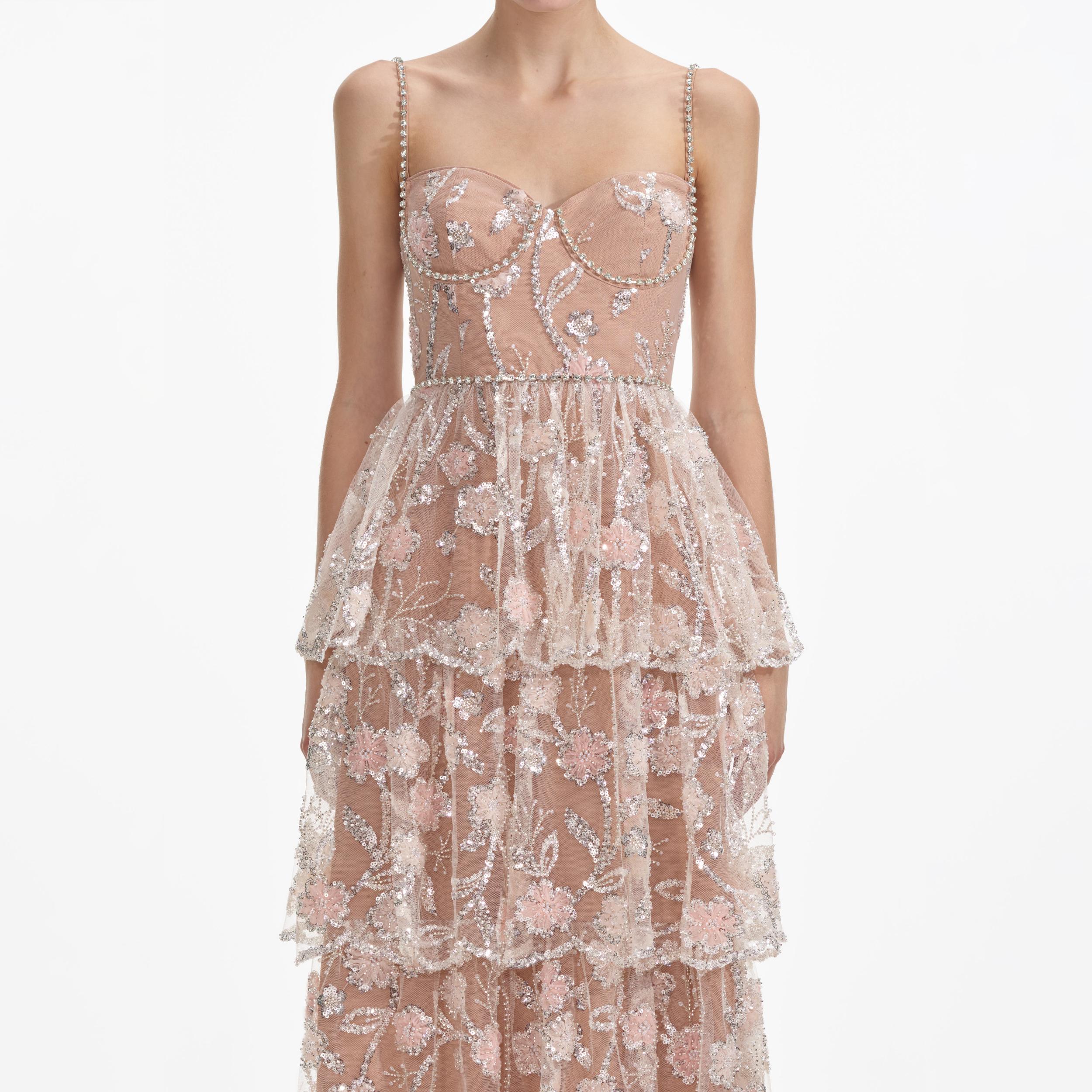 Flower Sequin Tier Maxi Dress Product Image