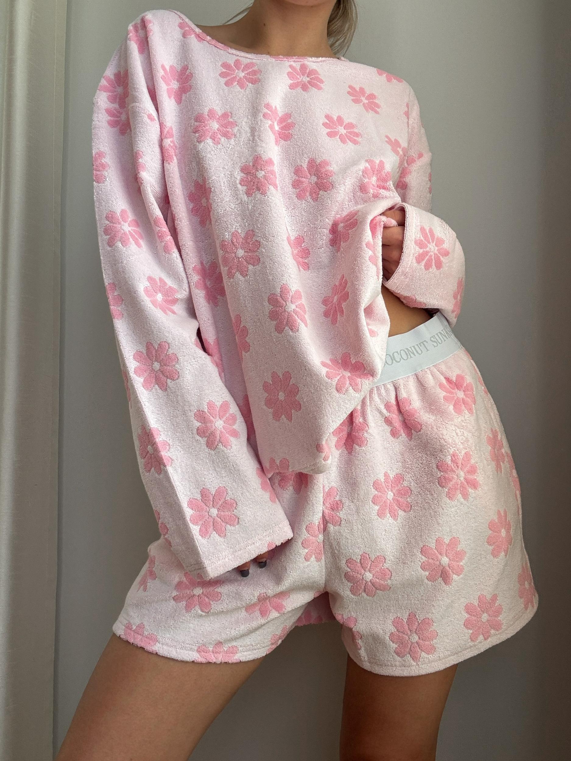 Pink Flowers Long Sleeve Pajama Top Product Image