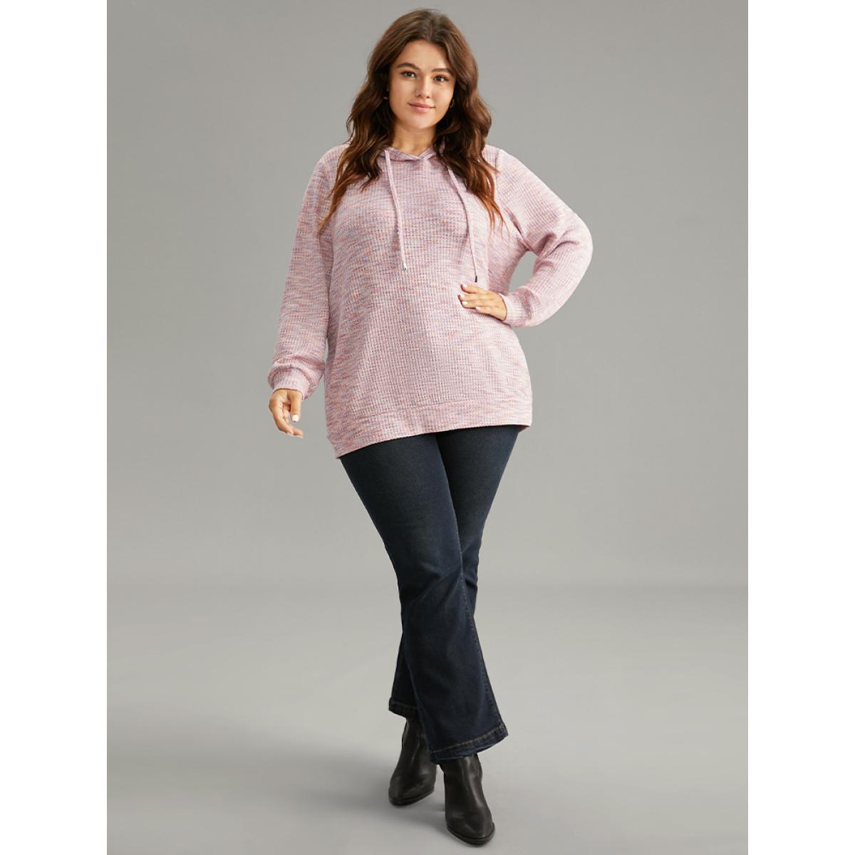 Plus Size Colour Waffle Knit Hooded Drawstring Sweatshirt Women Multicolor Casual Waffle Knit Hooded Everyday Sweatshirts BloomChic 30/6X Product Image