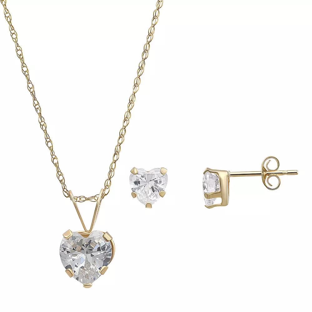 Taylor Grace 10k Gold Cubic Zirconia Heart Pendant & Stud Earrings Set, Women's, Size: 18" Product Image