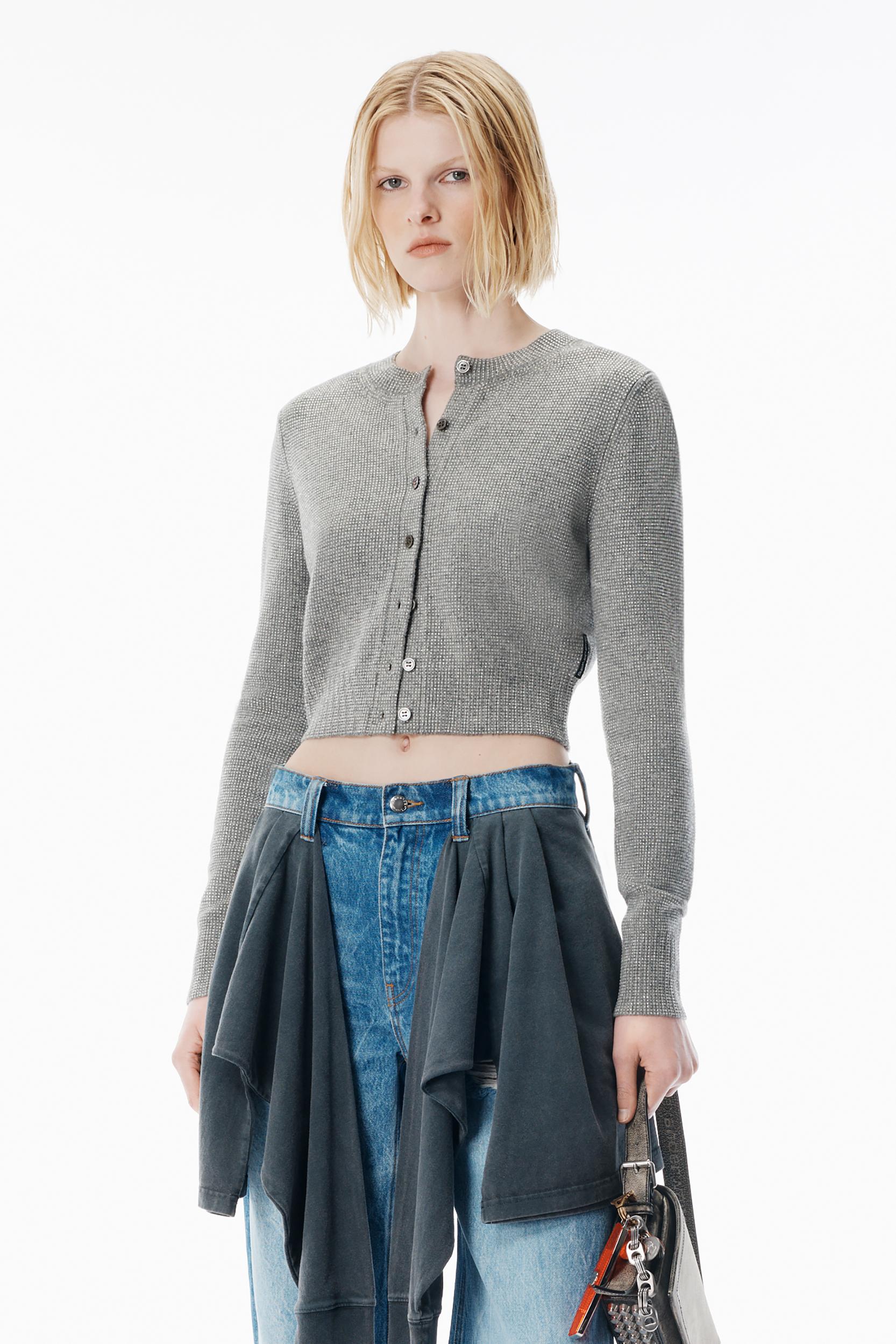 Grey Wool-blend Hotfix Cardigan Product Image