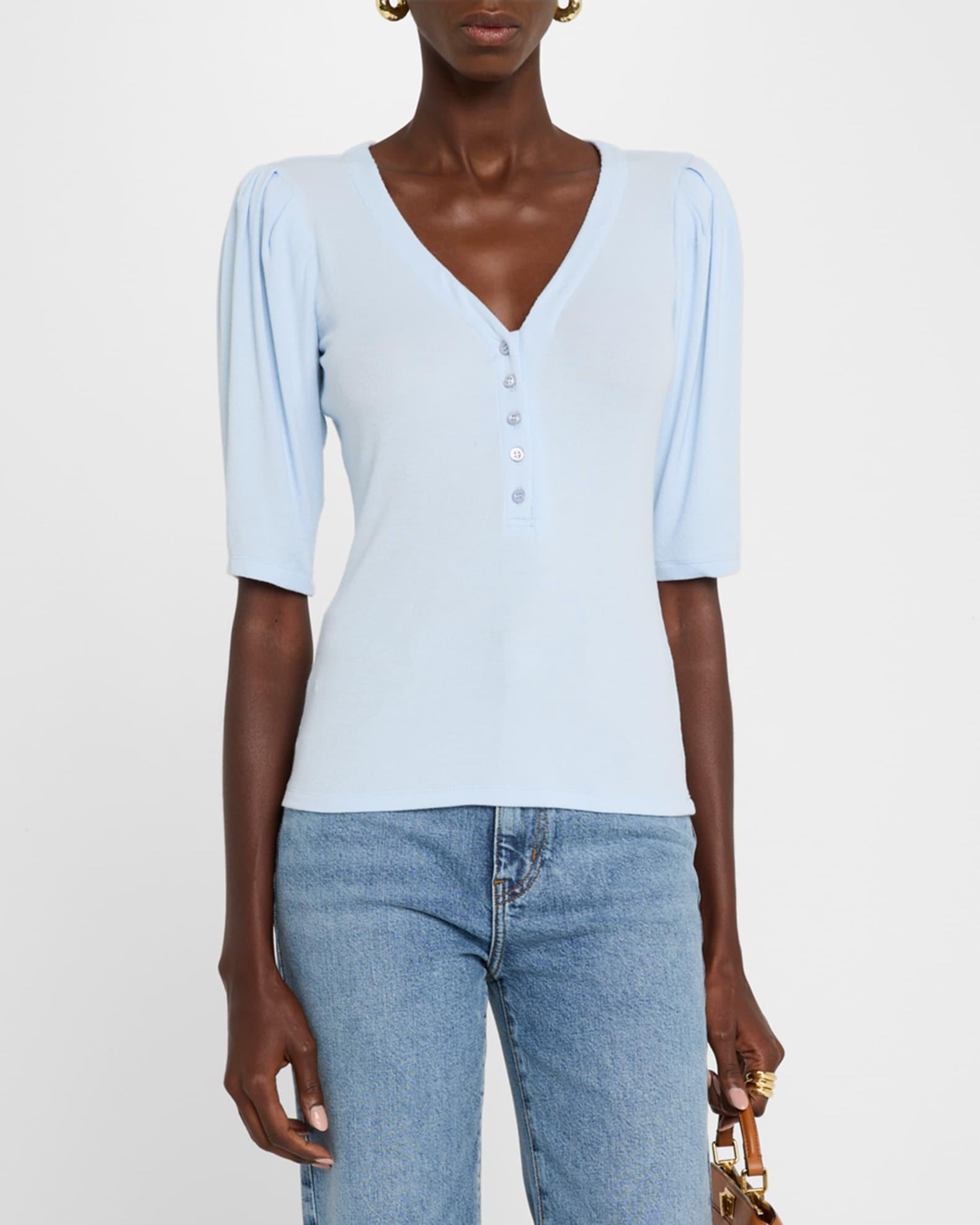 Rib Ruched Short-Sleeve Henley Top Product Image
