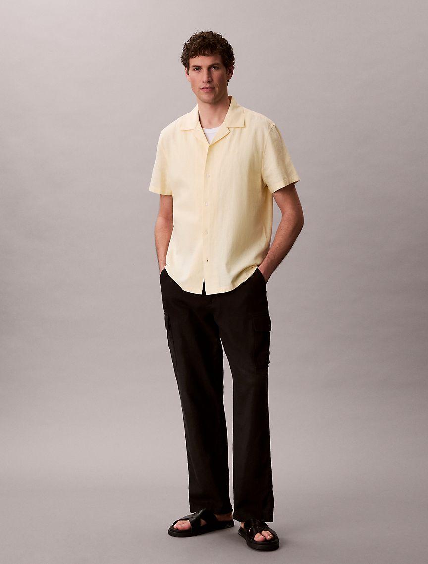 Linen Cotton Short Sleeve Button-Down Shirt Product Image