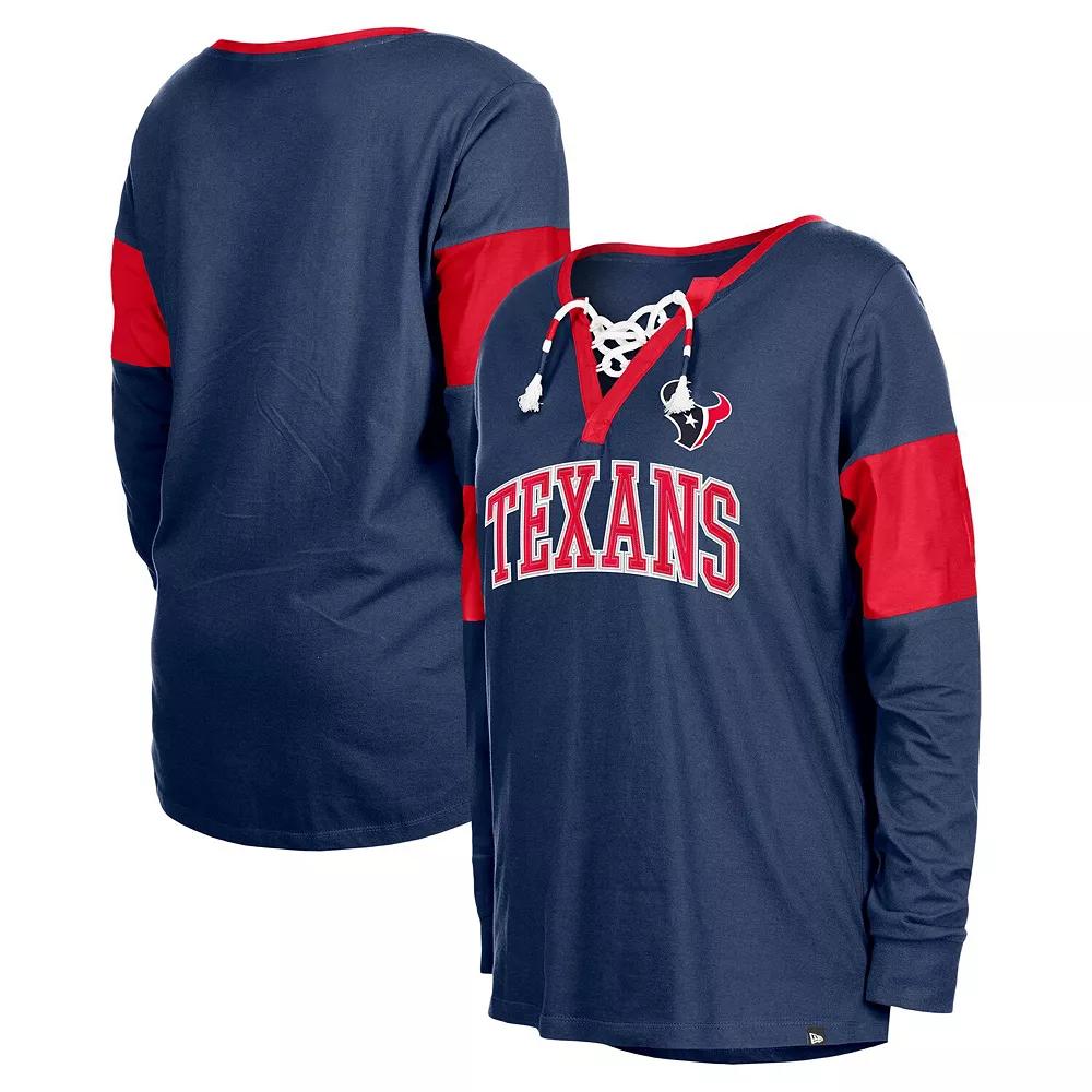 Women's New Era Navy Houston Texans Lace-Up Notch-Neck Long Sleeve T-Shirt, Size: XL, Blue Product Image