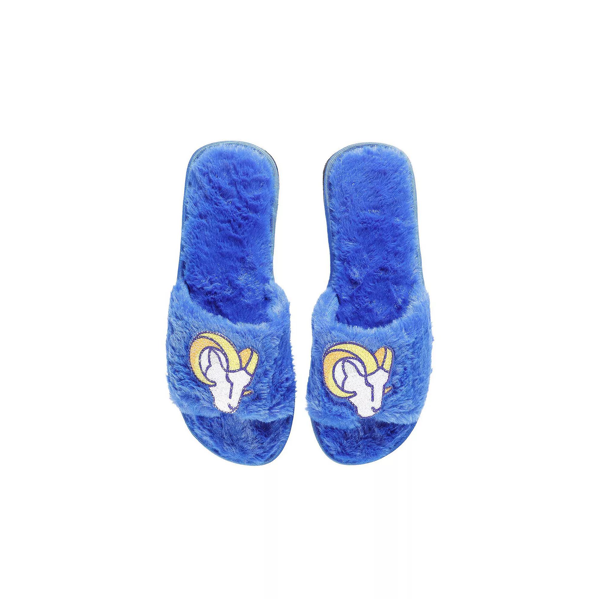 Women's FOCO Royal Los Angeles Rams Rhinestone Fuzzy Slippers,  Product Image