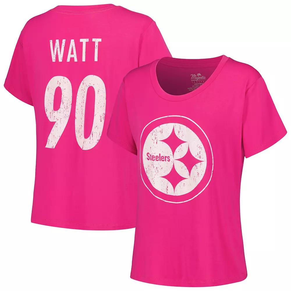 Women's Majestic Threads T.J. Watt Pink Pittsburgh Steelers Name & Number T-Shirt,  Product Image