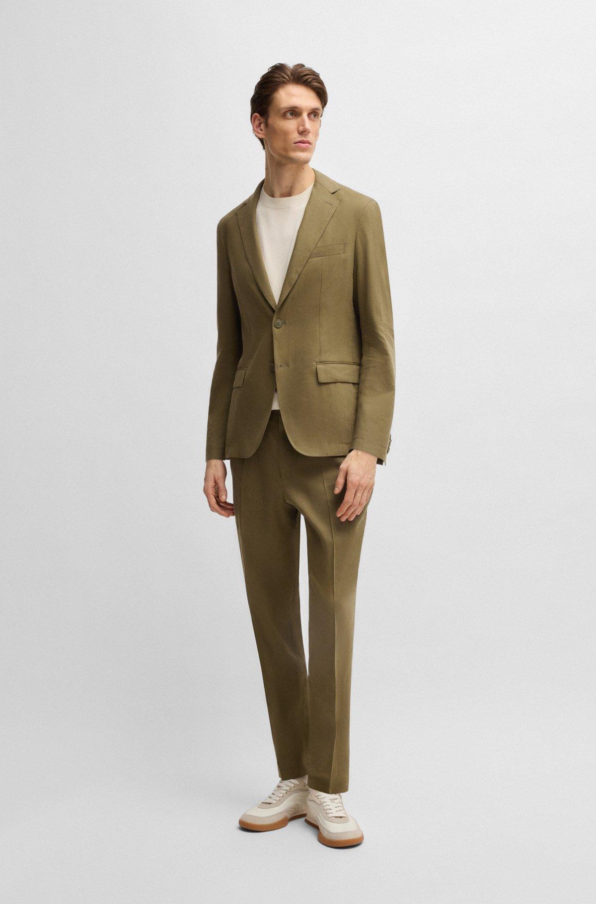 BOSS - Modern-fit suit jacket in a stretch-linen blend - Dark Green Product Image