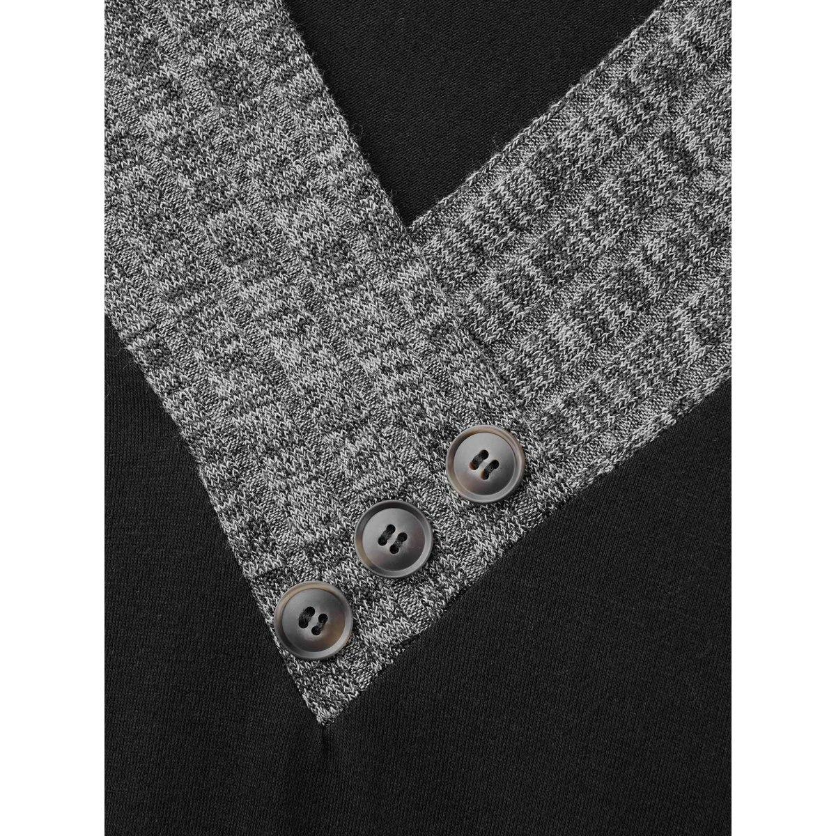 Plus Size Textured Patchwork Button Detail Midi Dress DimGray Women Casual Contrast V-neck Long Sleeve Curvy BloomChic 18-20/2X Product Image