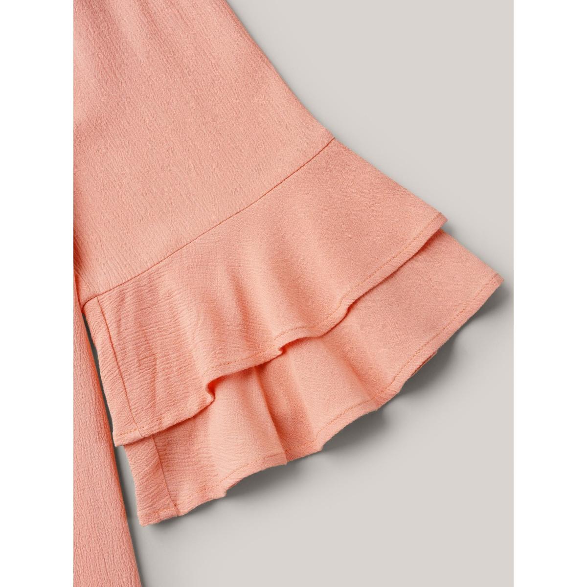 Plus Size Coral Lotus Leaf Edge Lace Spliced Shirt Women At the Office Elbow-length sleeve Round Neck Work Blouses BloomChic 18-20/2X Product Image