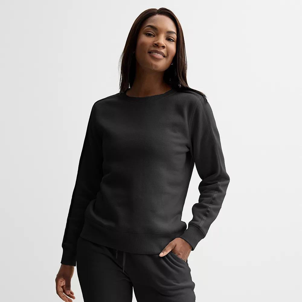 Women's Tek Gear® Ultrasoft Fleece Taped Crewneck Top, Size: XXL, Mineral Black Product Image