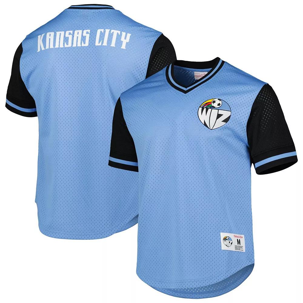 Men's Mitchell & Ness Sky Blue Sporting Kansas City Mesh V-Neck T-Shirt,  Product Image