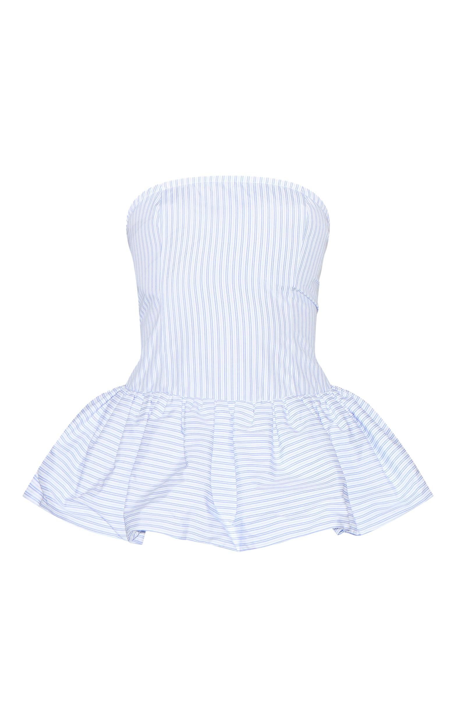 Blue Striped Bandeau Puff Ball Top Product Image
