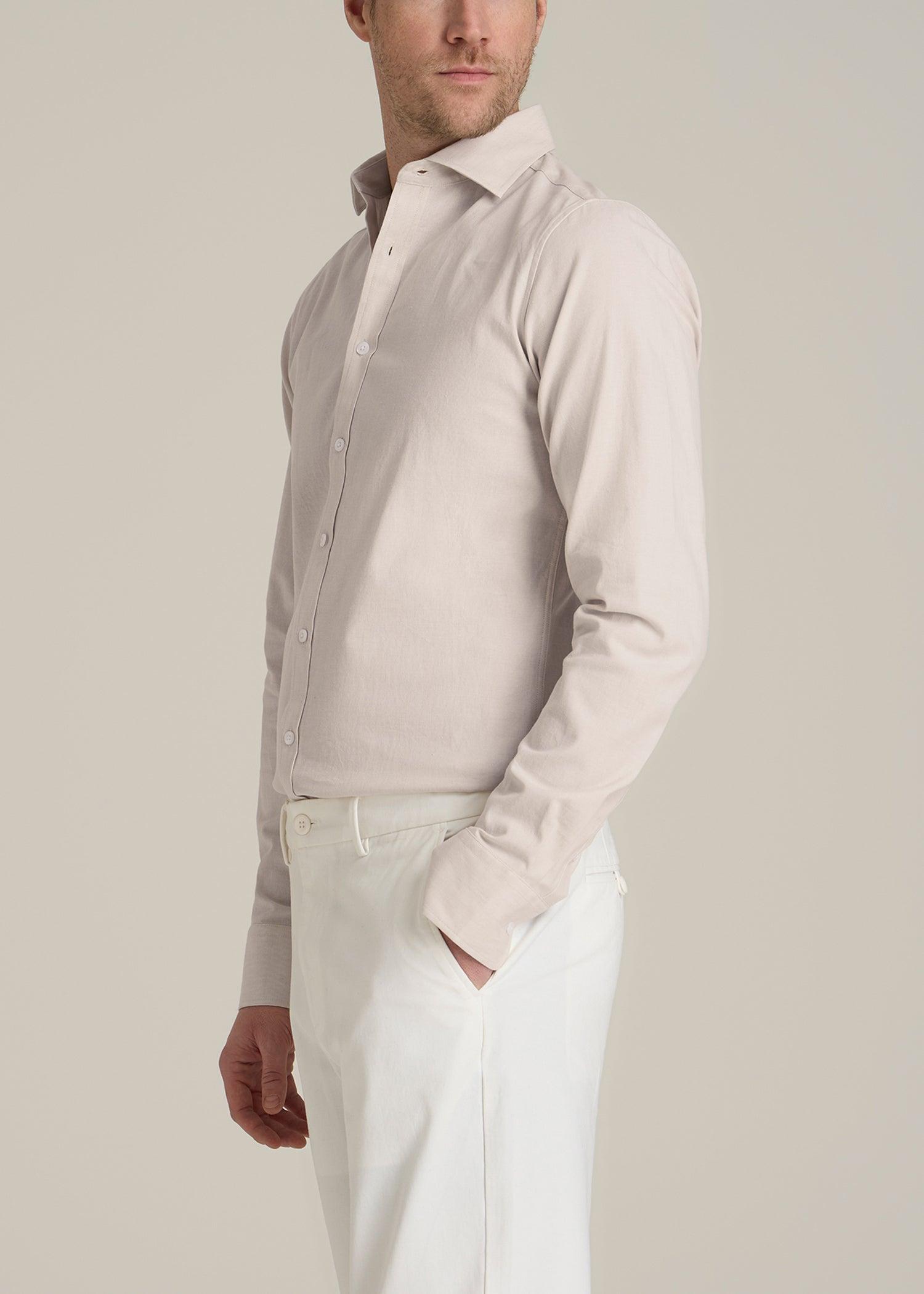 Stretch Linen Dress Shirt for Tall Men in Light Stone Mix Male Product Image