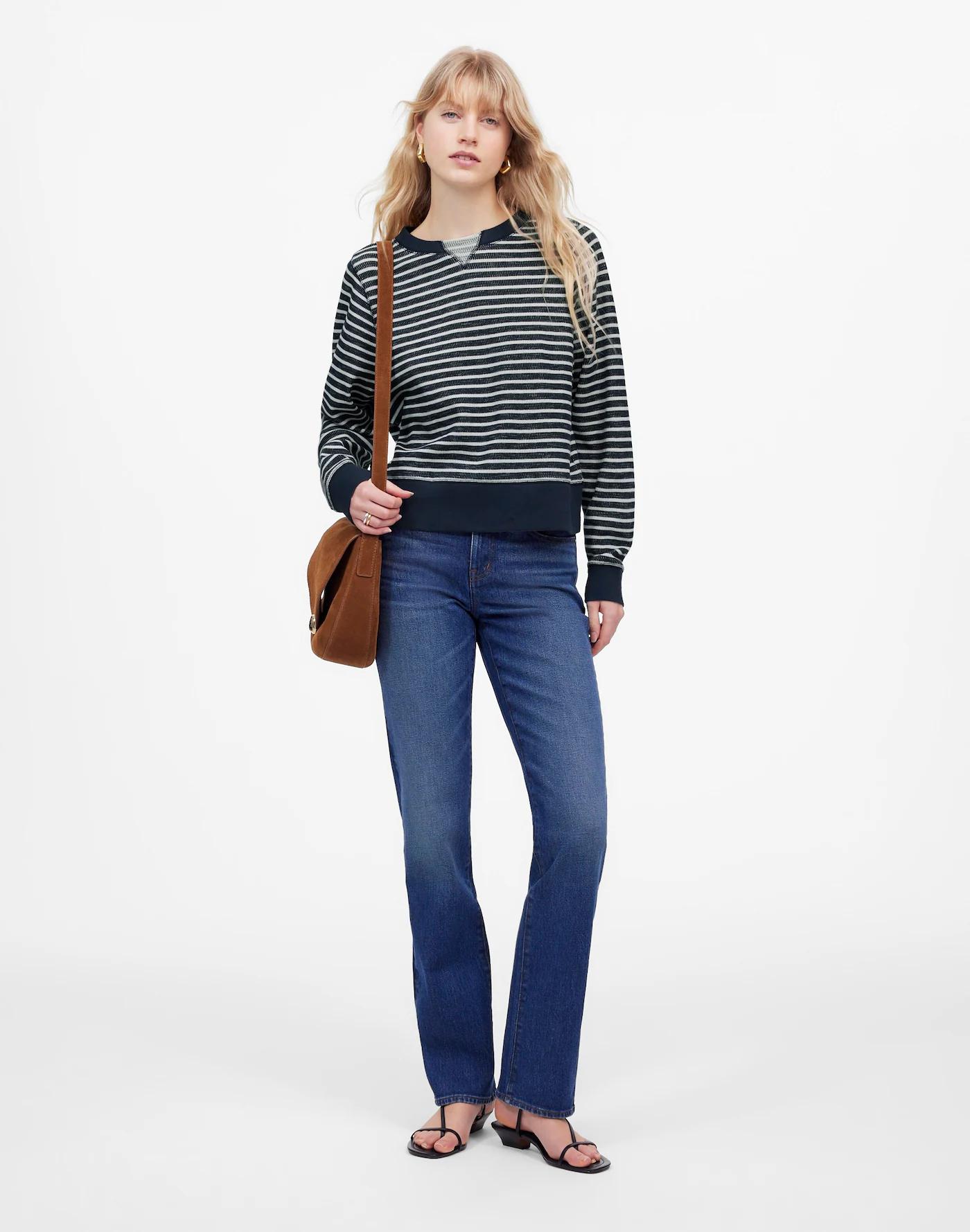 Relaxed Long-Sleeve Crewneck Tee in Stripe Product Image