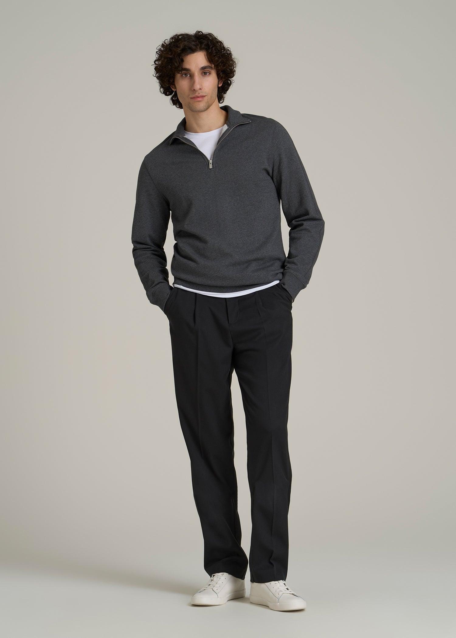 Relaxed Pleated Trousers for Tall Men in Black Male Product Image