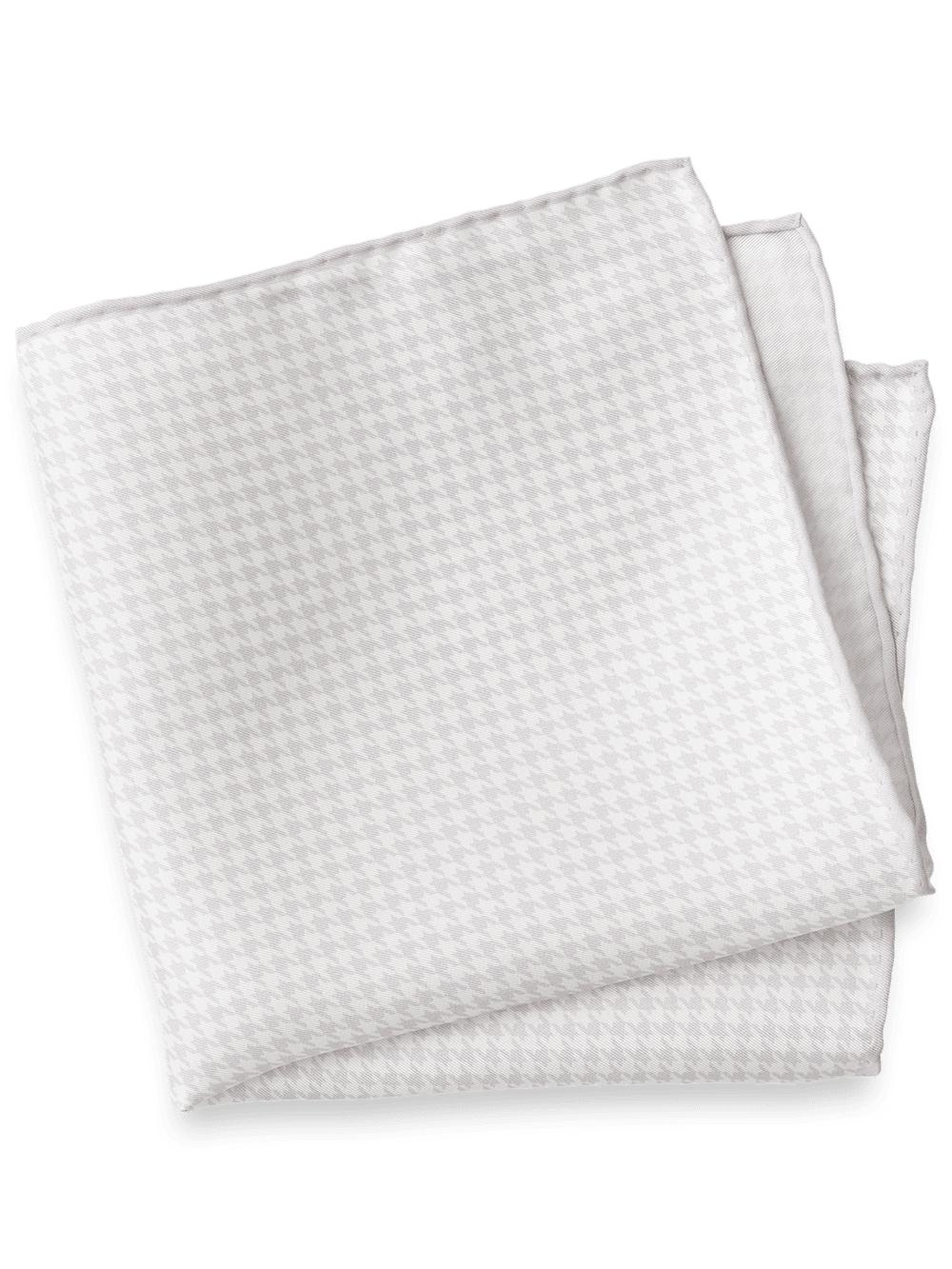Houndstooth Silk Pocket Square - Ivory/silver Product Image