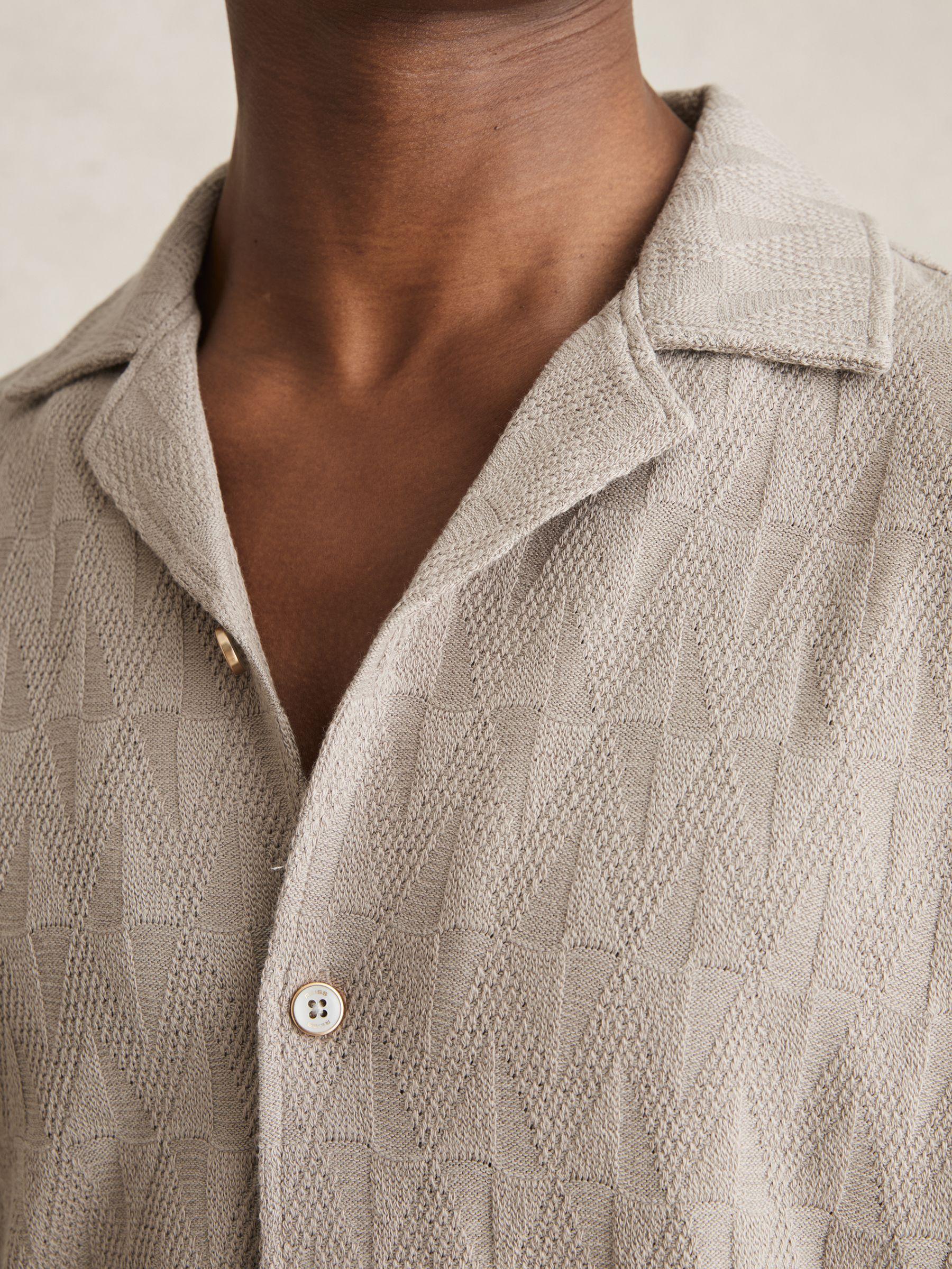 Cotton Textured Cuban-Collar Shirt in Mink Brown Product Image