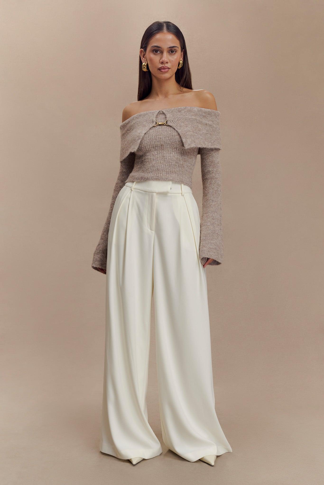Jacqueline Pleated Wide Leg Pants - Ivory Product Image