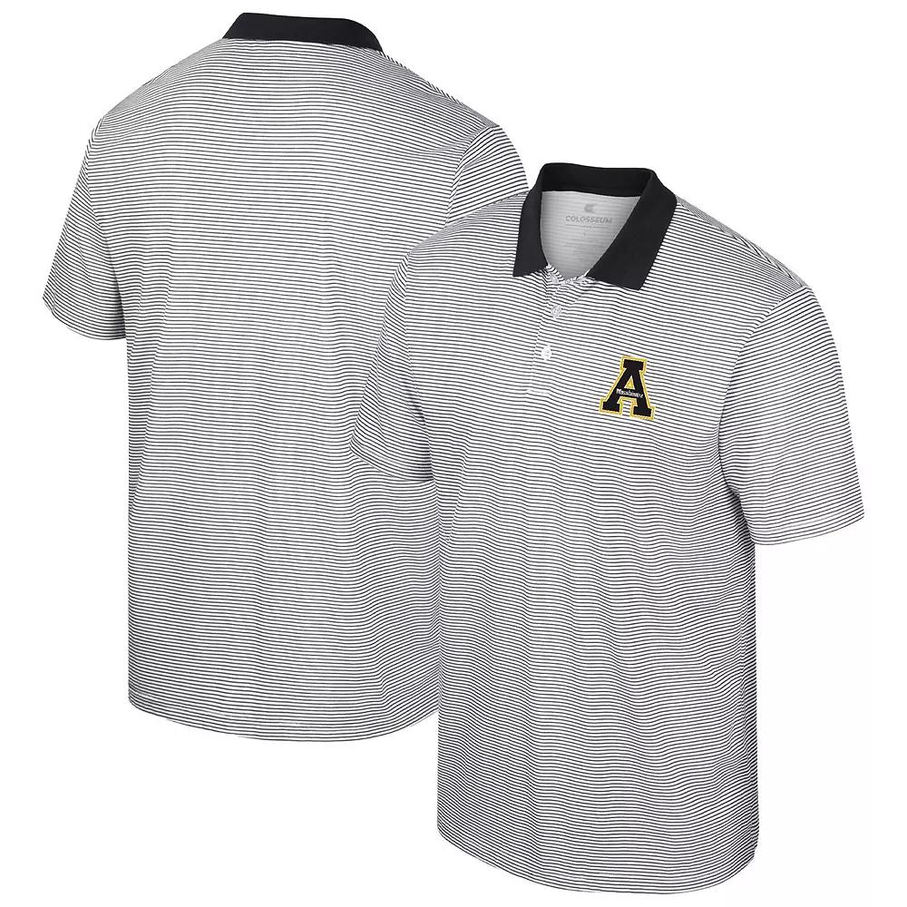 Men's Colosseum White/Black Appalachian State Mountaineers Print Stripe Polo,  Product Image