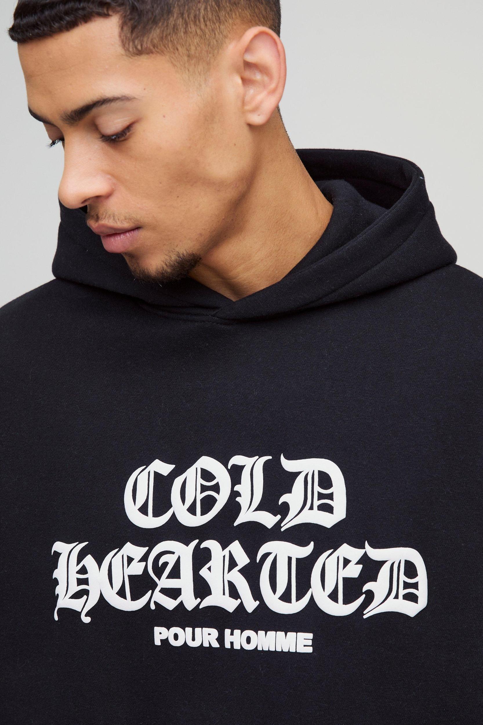 Oversized Cold Hearted Puff Print Hoodie | boohooMAN USA Product Image