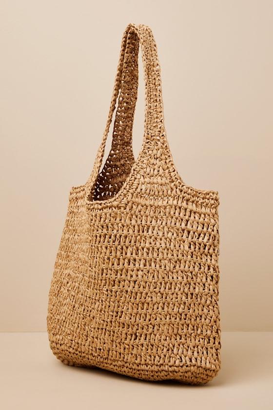 Kaniela Light Brown Raffia Woven Tote Bag Product Image