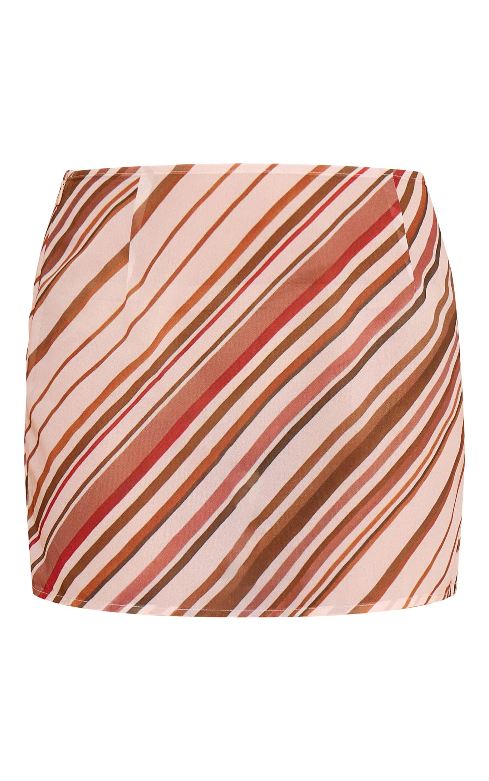 Petite Tan Striped Chiffon Mini Skirt Product Image