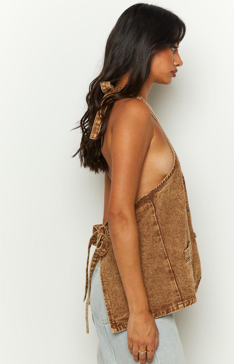 Lioness Hills Halter Stonewash Top Product Image