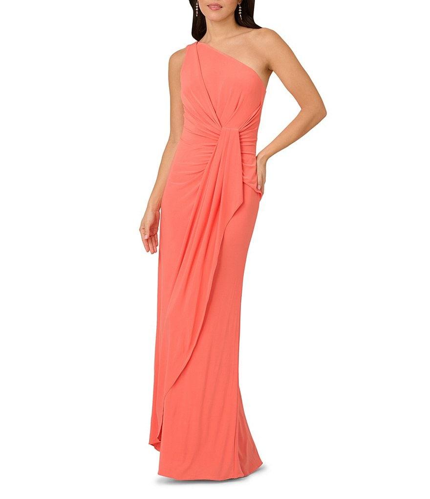 Adrianna Papell Stretch One Shoulder Sleeveless Twisted Front Draped Gown Product Image