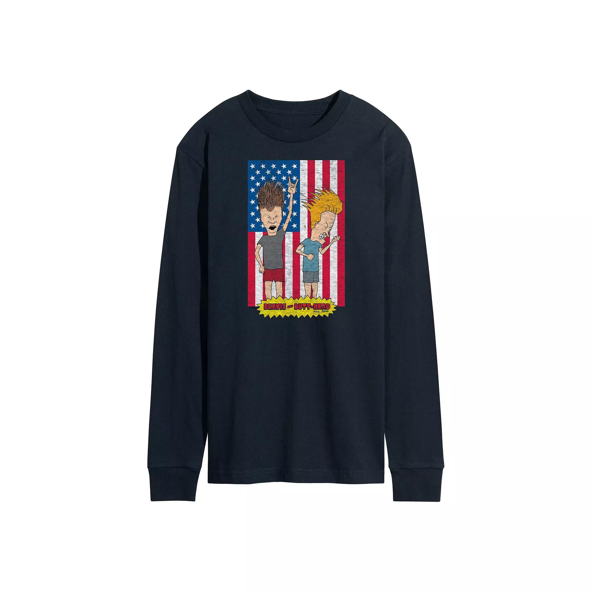 Men's Beavis And Butthead Americana Long Sleeve Tee,  Product Image