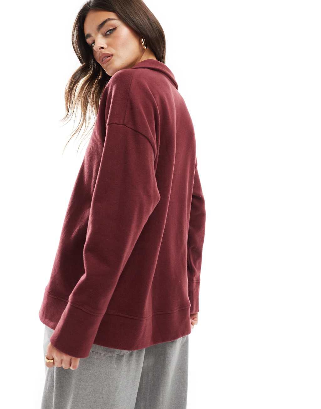 ASOS DESIGN supersoft longline rugby sweater in burgundy  Product Image