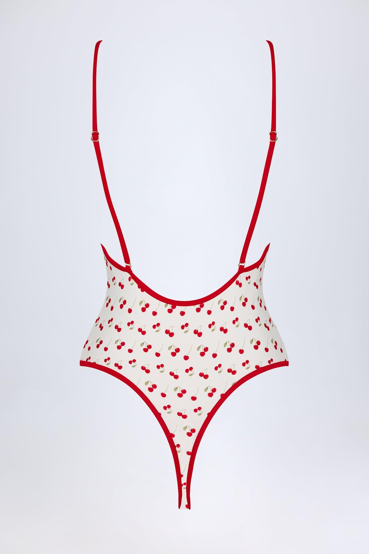 Charm-Detail Cross-Back Swimsuit in Cherry Print Product Image