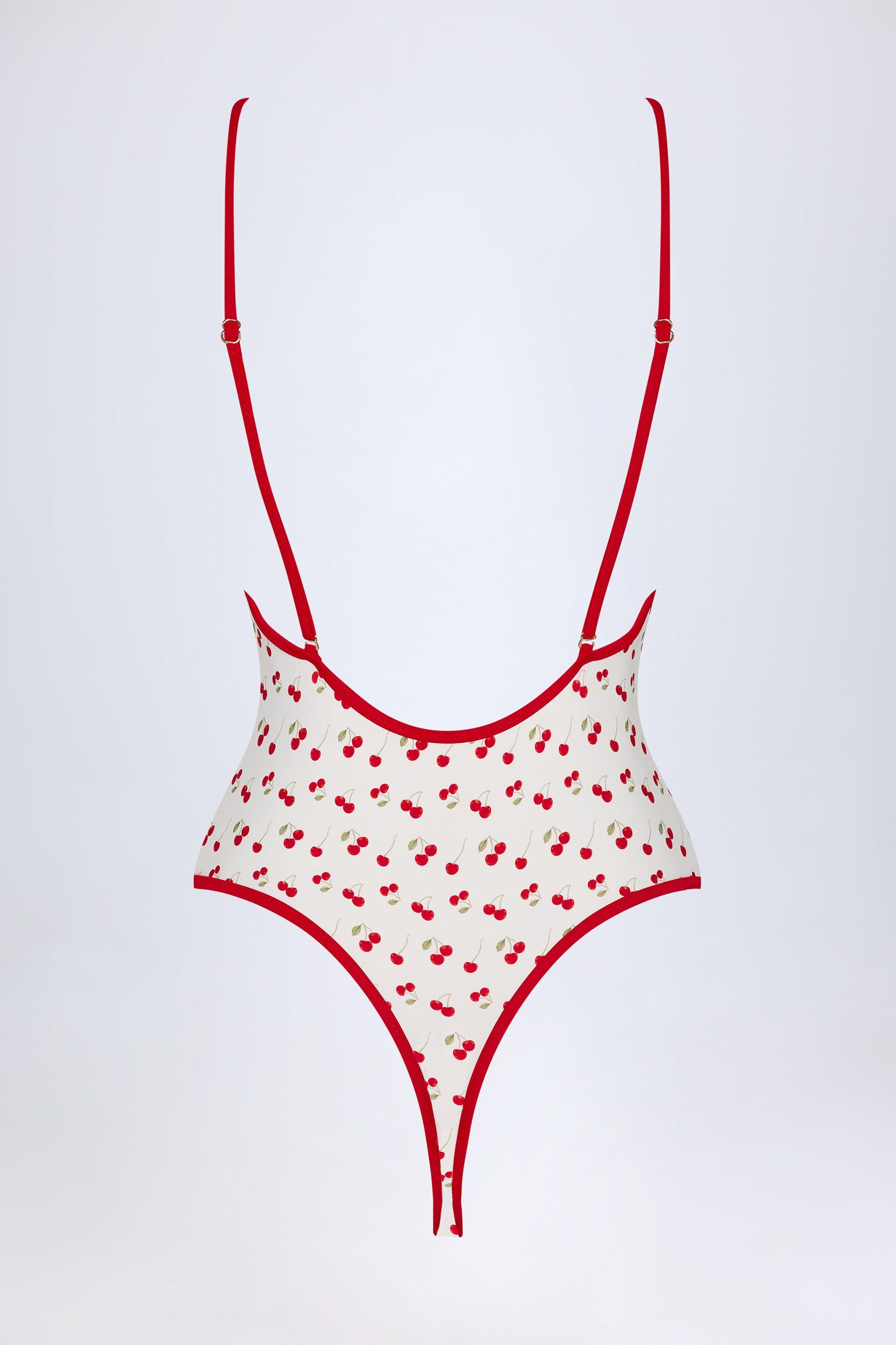 Charm-Detail Cross-Back Swimsuit in Cherry Print Product Image