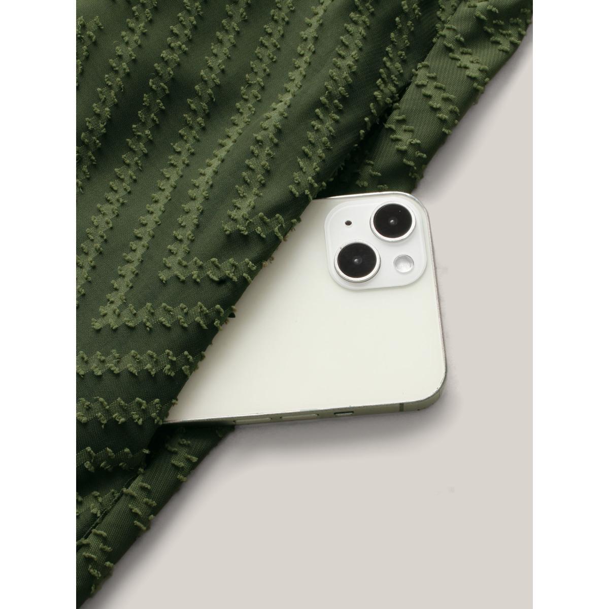 Plus Size Plain Geometric Layered Sleeve Pocket Ruffle Mock Neck Dress ArmyGreen Women Office See through Round Neck Cap Sleeve Curvy Midi Dress BloomChic 10/M Product Image